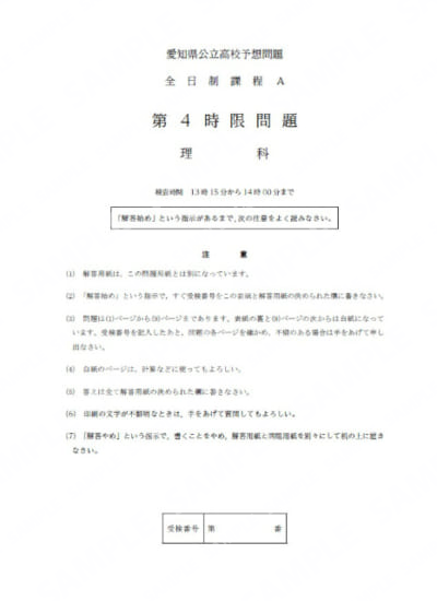 2022年受験用 愛知県予想問題理科A