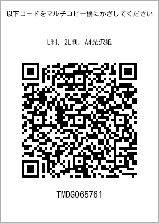 サイズブロマイド L判、プリント番号[TMDG065761]のQRコード。ファミリーマート専用