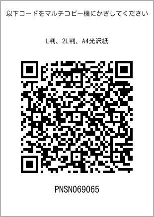サイズブロマイド L判、プリント番号[PNSN069065]のQRコード。ファミリーマート専用