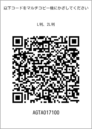 サイズブロマイド L判、プリント番号[AGTA017100]のQRコード。ファミリーマート専用