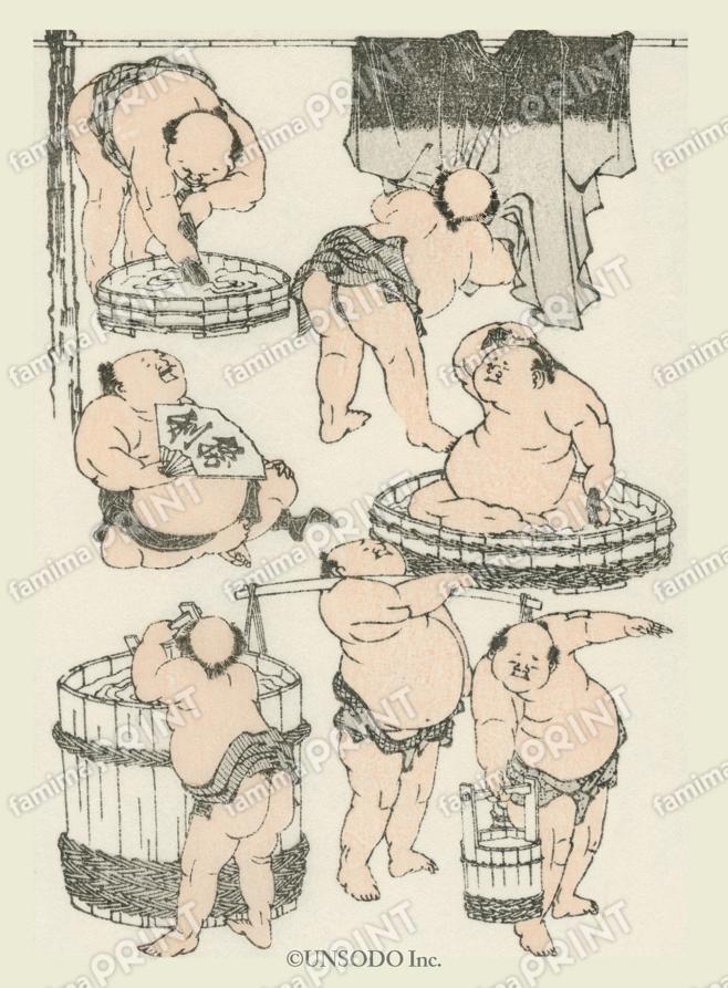 北斎漫画　士卒英気養図（武士炊飯の様子）
