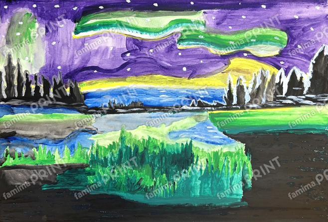 秋を彩る小さなアート 作品06　波平佳也乃　イエローナイフのオーロラ