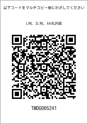 サイズブロマイド L判、プリント番号[TMDG065241]のQRコード。ファミリーマート専用