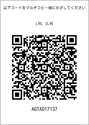 サイズブロマイド L判、プリント番号[AGTA017137]のQRコード。ファミリーマート専用