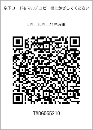 サイズブロマイド L判、プリント番号[TMDG065210]のQRコード。ファミリーマート専用