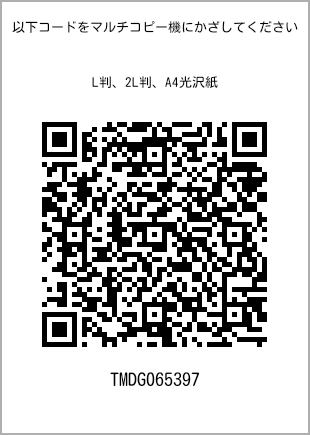 サイズブロマイド L判、プリント番号[TMDG065397]のQRコード。ファミリーマート専用