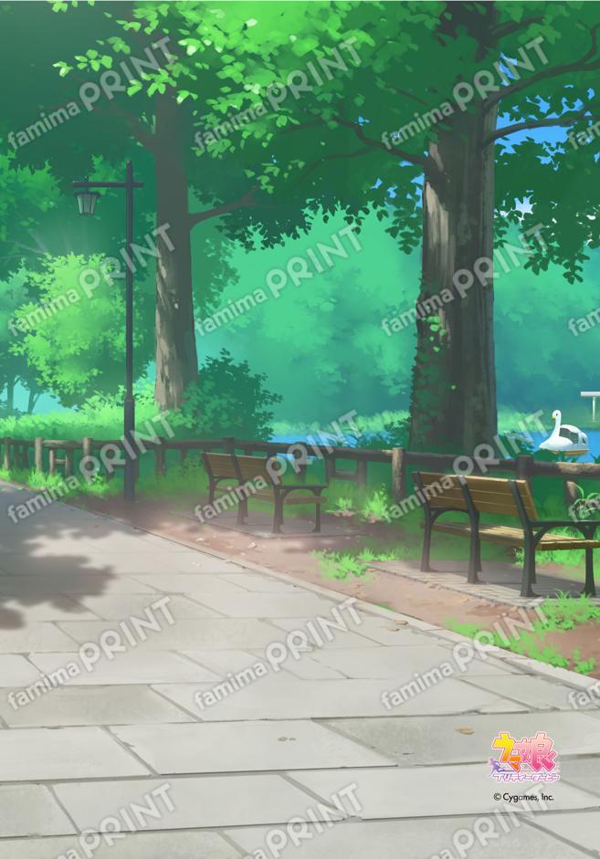 第一弾景品マジッククリアファイル用背景「池のある公園(昼)」