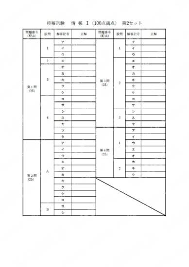 情報Ⅰ対策模試第2セット　解答用紙