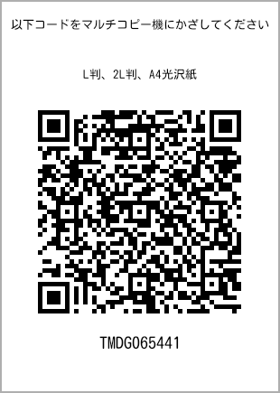 サイズブロマイド L判、プリント番号[TMDG065441]のQRコード。ファミリーマート専用