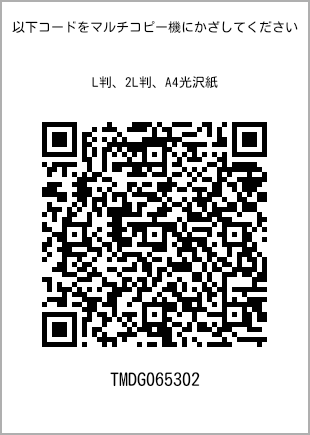 サイズブロマイド L判、プリント番号[TMDG065302]のQRコード。ファミリーマート専用