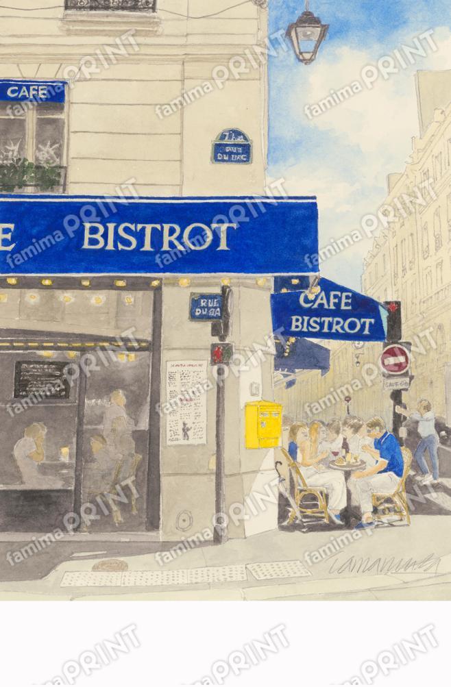 青い看板のビストロ