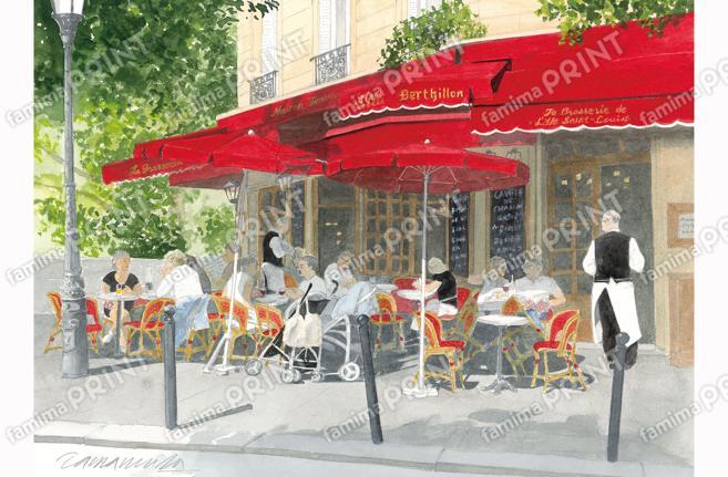 赤い庇のカフェ